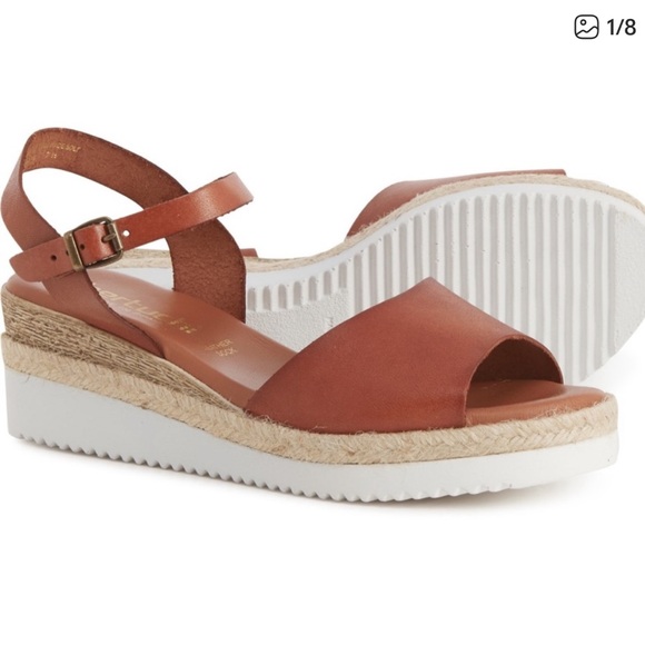 BERTUCHI Made in Spain Quarter Strap Wedge Sandals Camel Leather EU Size 41 - Picture 1 of 8
